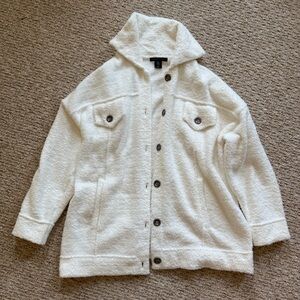 Tahari Cream Teddy Cardigan with Button-Up Design Size 1X